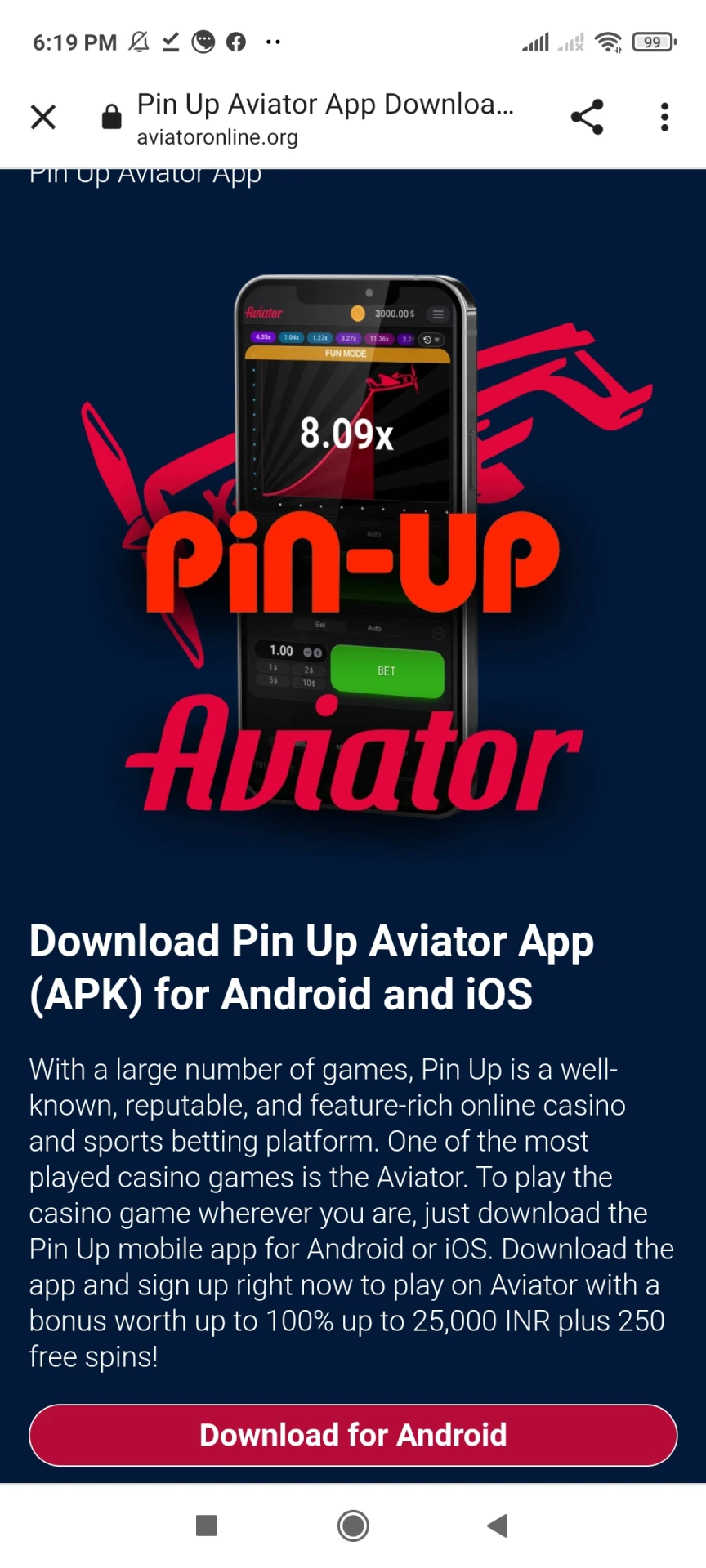 Follow the link to download the Pin Up apk for Android.